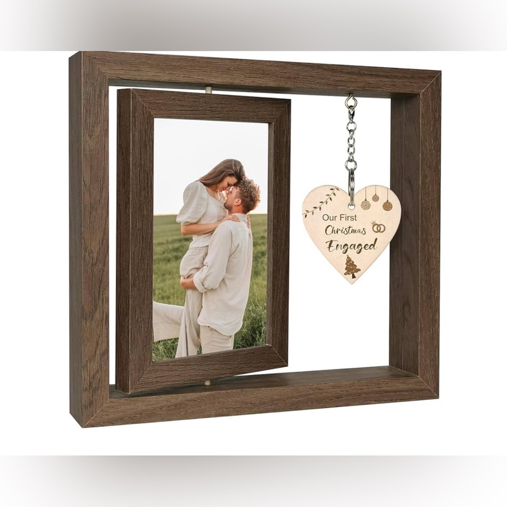 NEW Our First Christmas Engaged Wood Picture Frame, Display Two 6x4 Inch